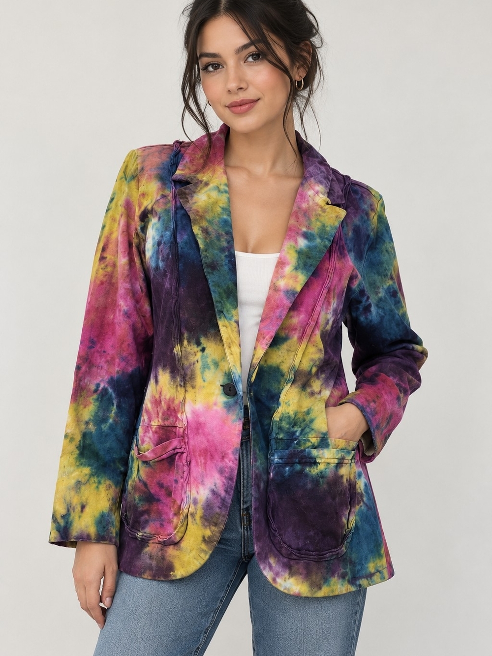 Tie-Dye Velvet Blazer Jacket - Multicolor